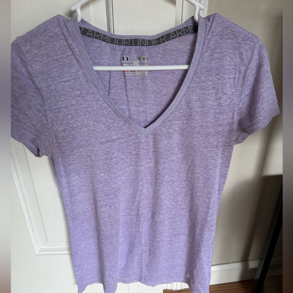 Under Armor V-Neck Purple Workout Shirt Size M